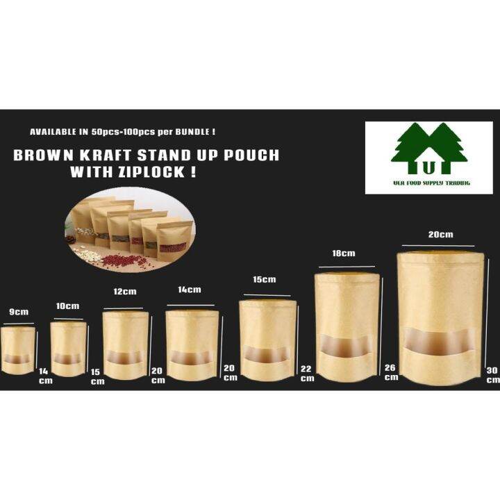 Brown Kraft Stand Up Pouch With Ziplock Plastic Paper Bag Packaging