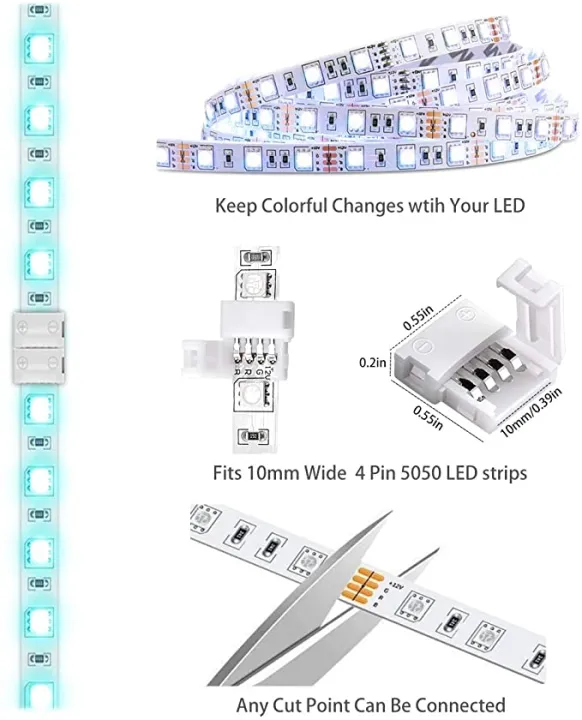 LED Strip Light Connectors 40Packs 10mm Unwired 4 Pin 5050 RGB LED