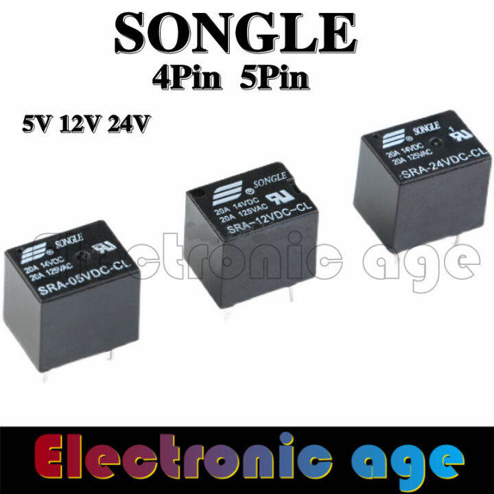 SONGLE 10 Pcs Relay 4Pin 5Pin SPDT SRA 12VDC CL DC 5V 12V 24V Coil 20A