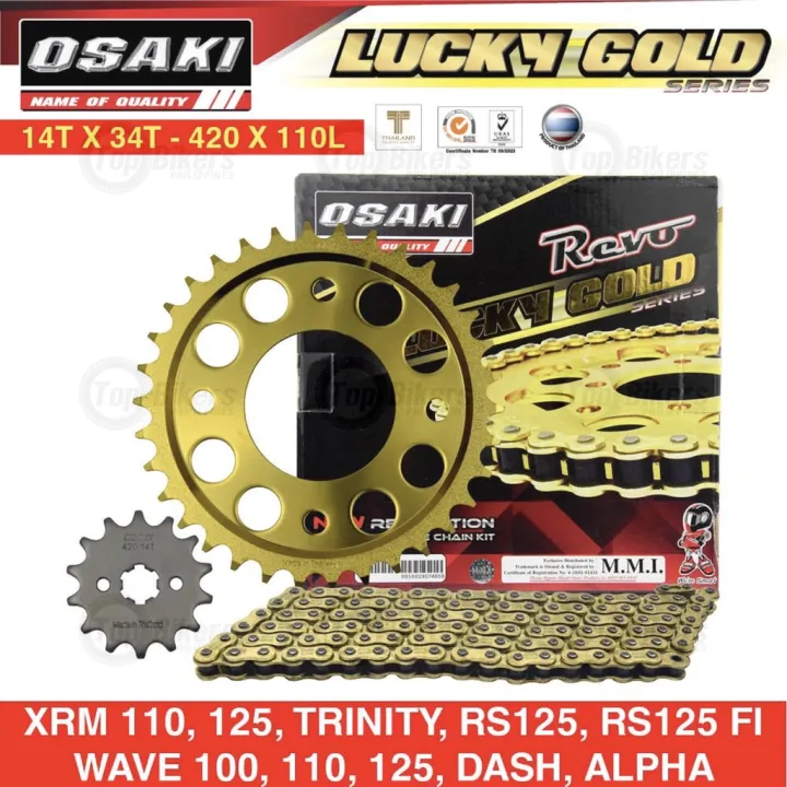 Osaki Lucky Gold Chain Sprocket Set XRM RS Wave 100125 Dash 14Tx34T