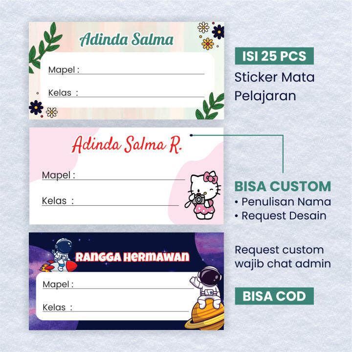 25 PCS Sticker Nama Buku Mata Pelajaran Sekolah Custom Lazada Indonesia