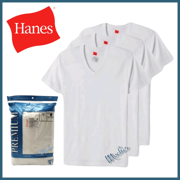 Hanes V Neck Pcs White Cotton T Shirts In Makapal Material Premium