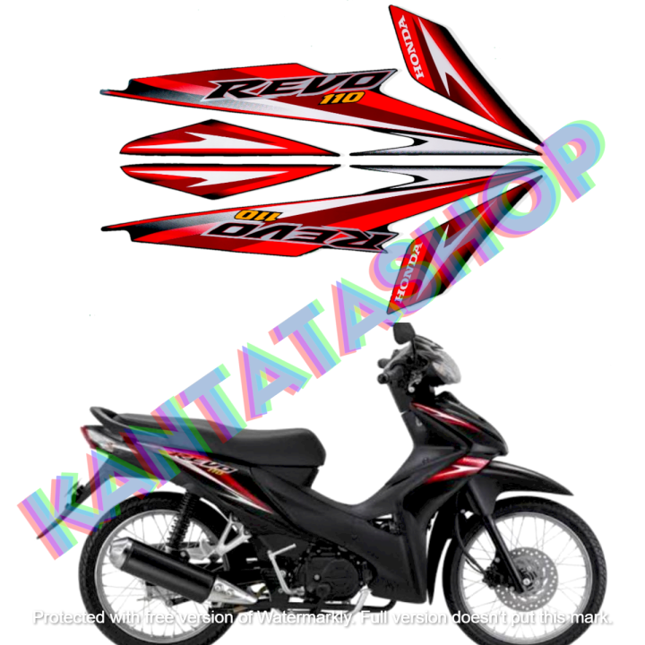 STIKER STRIPING LIS LES BODY MOTOR HONDA REVO 110 2010 STD HITAM MERAH