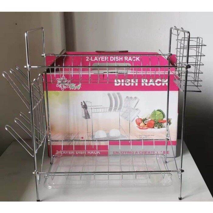 Rak Piring Susun Stainless Kotak Tempat Gelas Dapur Dish Dryer Rkp