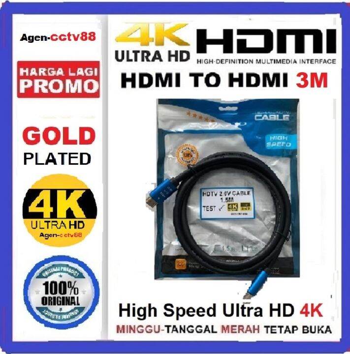 Original Kabel HDMI TO HDMI 3M Ultra HD 4K Versi 2 0V High Speed Gold