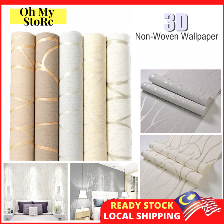 Ohmystore 10 Meter X 53cm 3D Non Woven Wallpaper Living Room Kertas