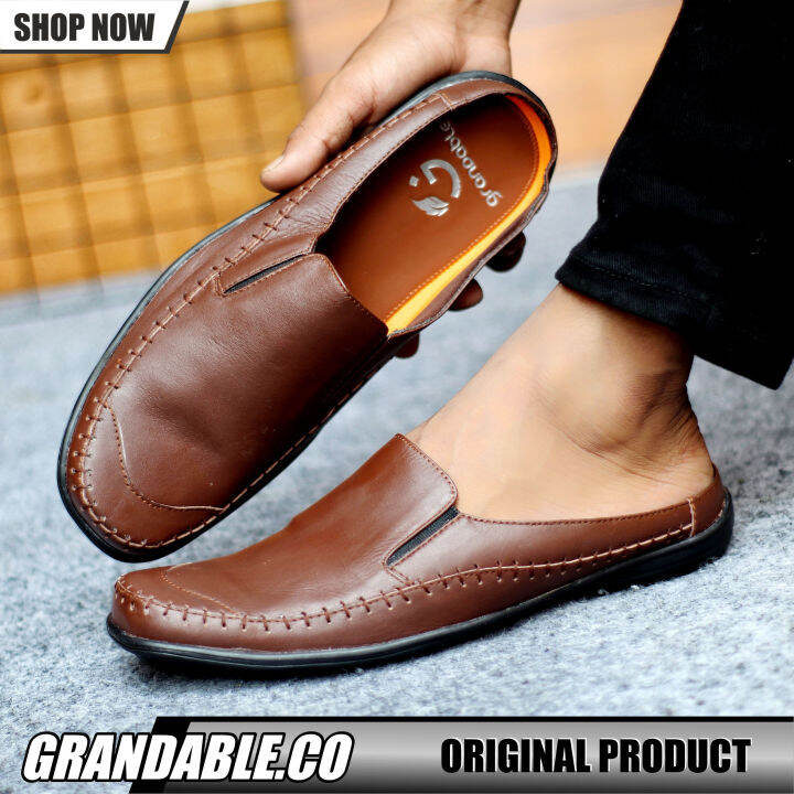 Grandable Kenzie Sepatu Sandal Pria Casual Selop Kulit Asli Garut