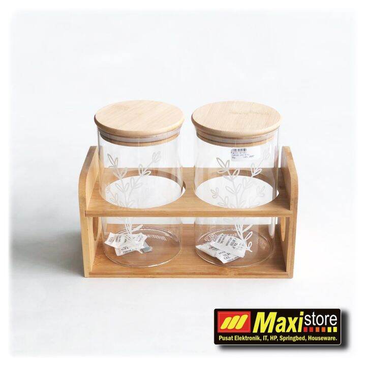 Toples Kaca Tutup Kayu Set Rak Isi Maxistore Lazada Indonesia