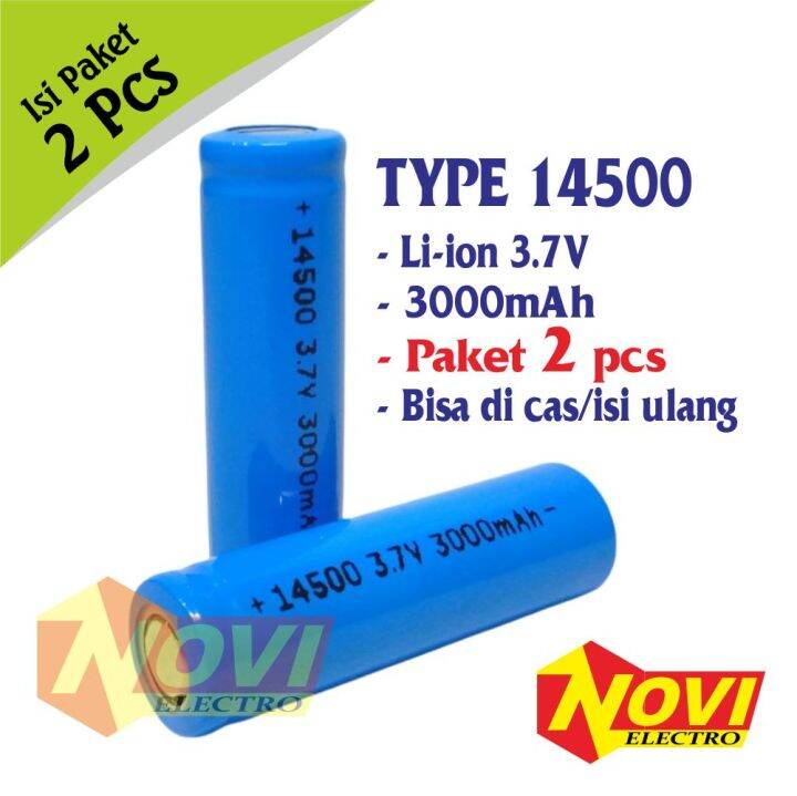 Batrai Isi Ulang Baterai Cas Li Ion 14500 3000mAh 3 7V Hijau Isi 2 PCS