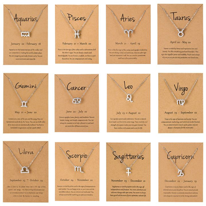 Pc Men Women Horoscope Zodiac Sign Silver Color Pendant Necklace