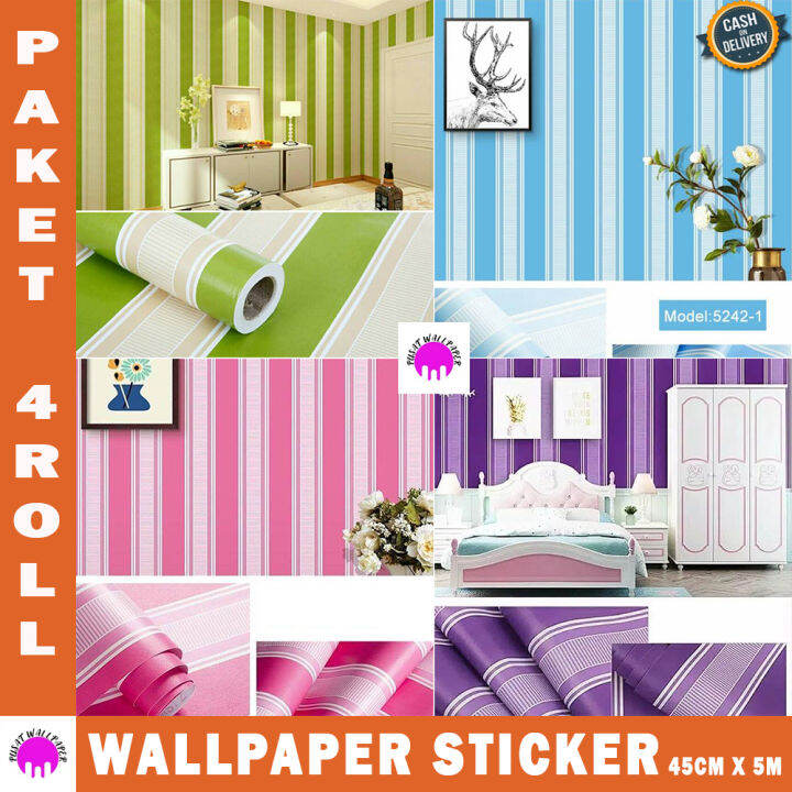 TERMURAH PAKET Wallpaper 4 ROLL Stiker Dinding Motif Dan Karakter