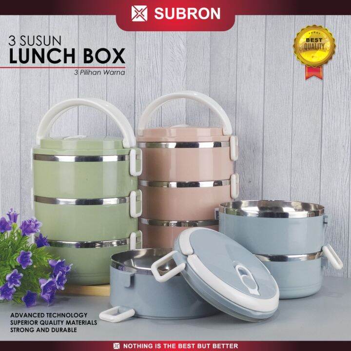 SUBRON Rantang Lunch Box Tempat Bekel Wadah Bekal Makanan Warna Polos 3