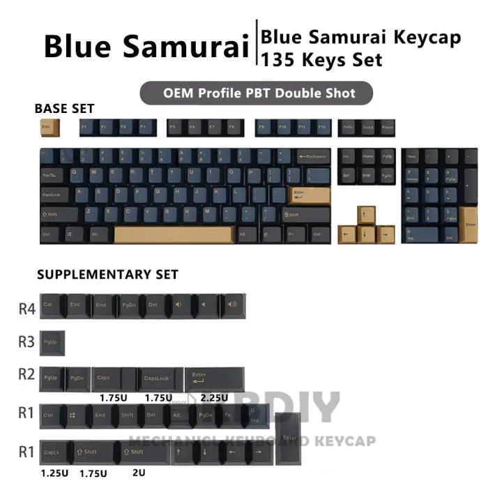 Kbdiy GMK Blue Samurai Clone Keycap OEM Profile PBT Keycaps Black Blue