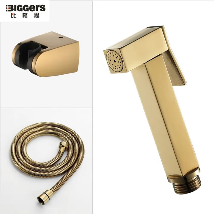 Biggers Gold Color Brass Handheld Toilet Bidets Set 3 Pcs With Shower