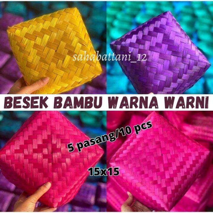 Besek Bambu Warna Warni Ukuran 15x15 Paket 5 Pasang Isi 10 Pcs