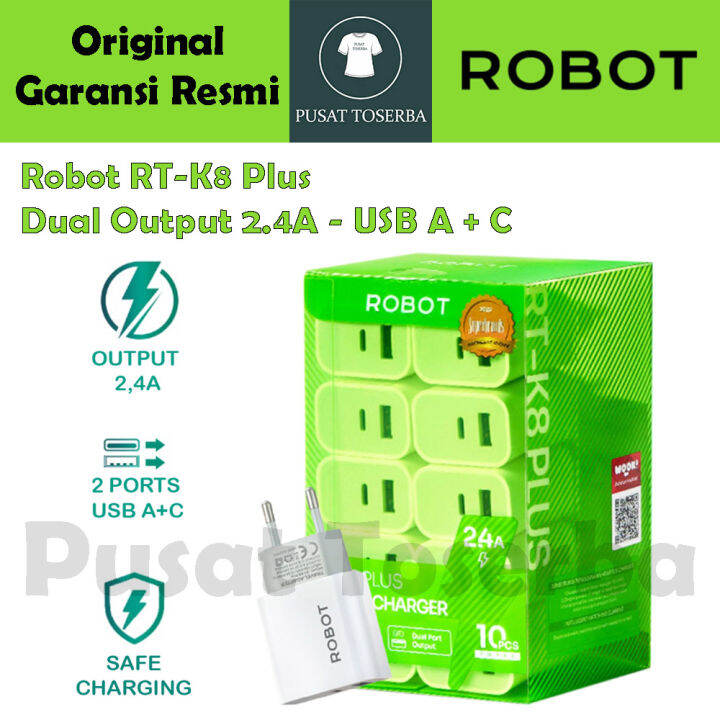 Charger Robot Rt K Plus A Dual Output Usb A Usb C Travel Adaptor