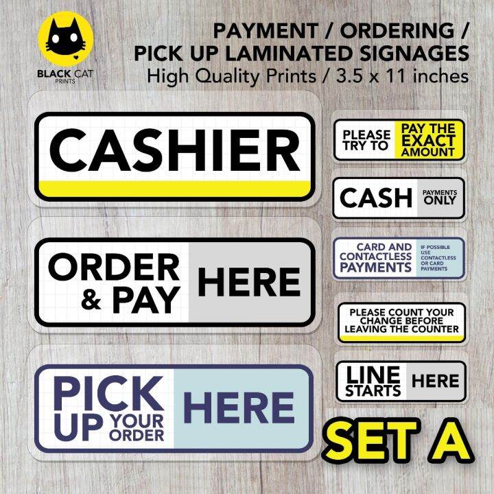 Cashier Signs Set A Payment Order Pick Up Sign Signage Board For