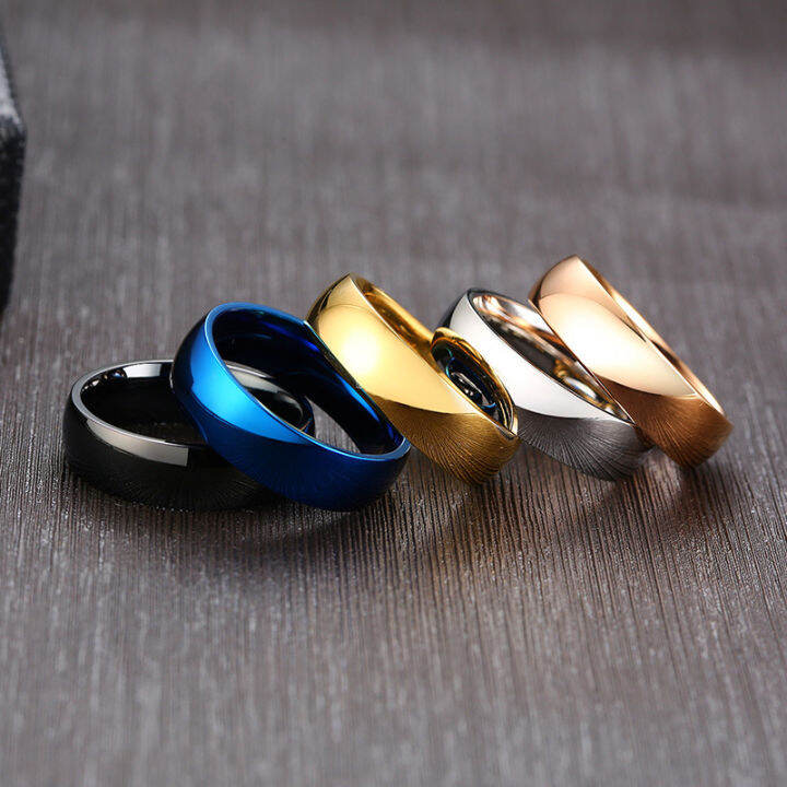 Tigrade Polished Simple Uni Ring Titanium Steel Men Rings 6mm Black