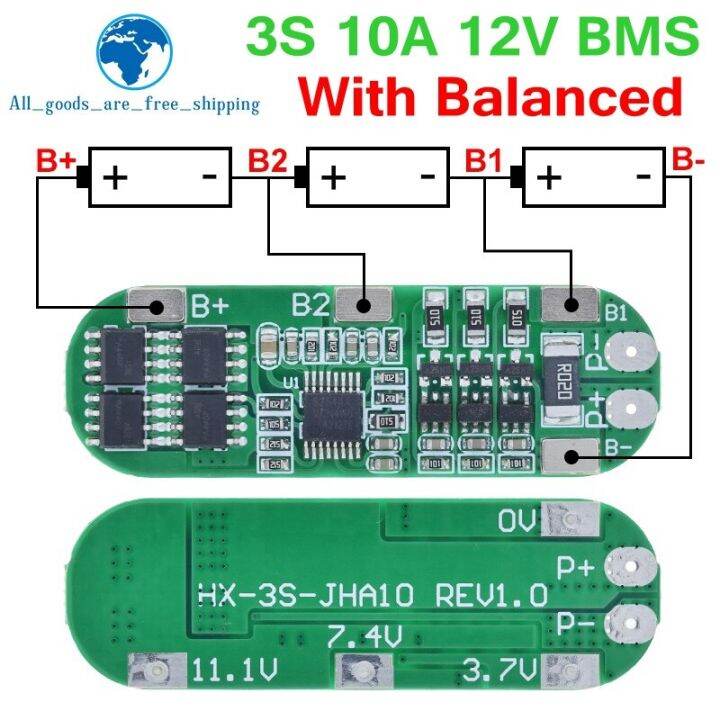 3S 10A 12V Lithium Battery Charger Protection Board For 3Pcs 18650 Li