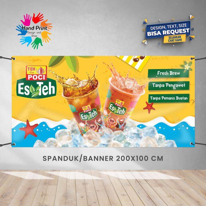 Spanduk Banner Es Teh Poci Warna Kuning Minuman Segar Ukuran X Cm