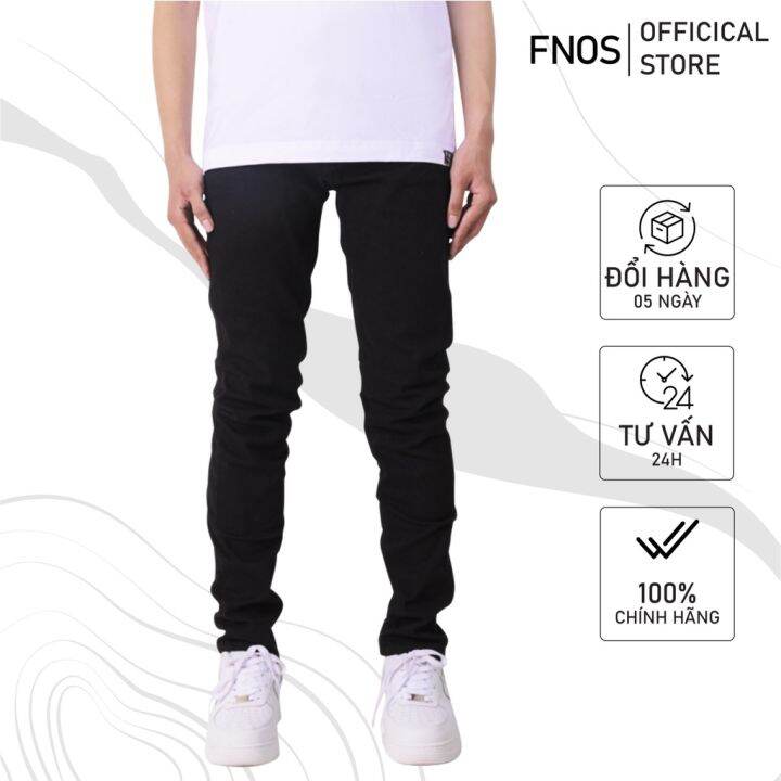 Quần jean nam streetwear cao cấp FNOS màu đen trơn form slimfit jean