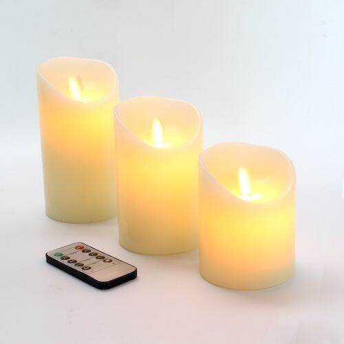 Set of 3 Flameless Candles Battery Operated Ivory Φ8cm Real Wax Pillars