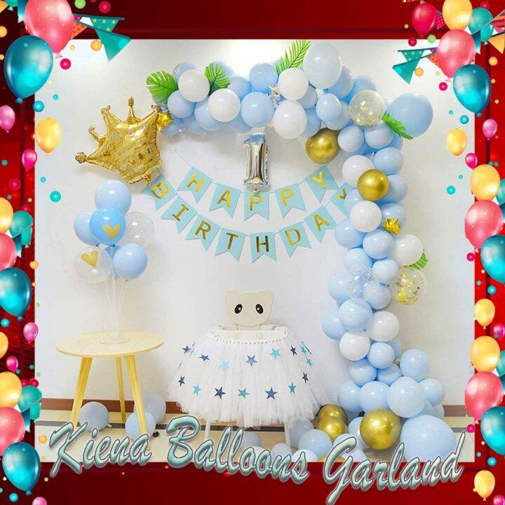 Kiena Blue And White Balloon Garland Kit With Gold Metallic Balloon For