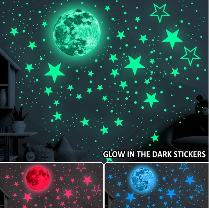 Wall Stickers Glowing Stars For Wallsfor Ceilings Stars And Moon Wall