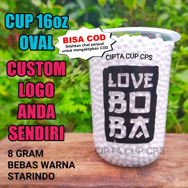 Cup Gelas Plastik Oz Oval Custom Sablon Lazada Indonesia