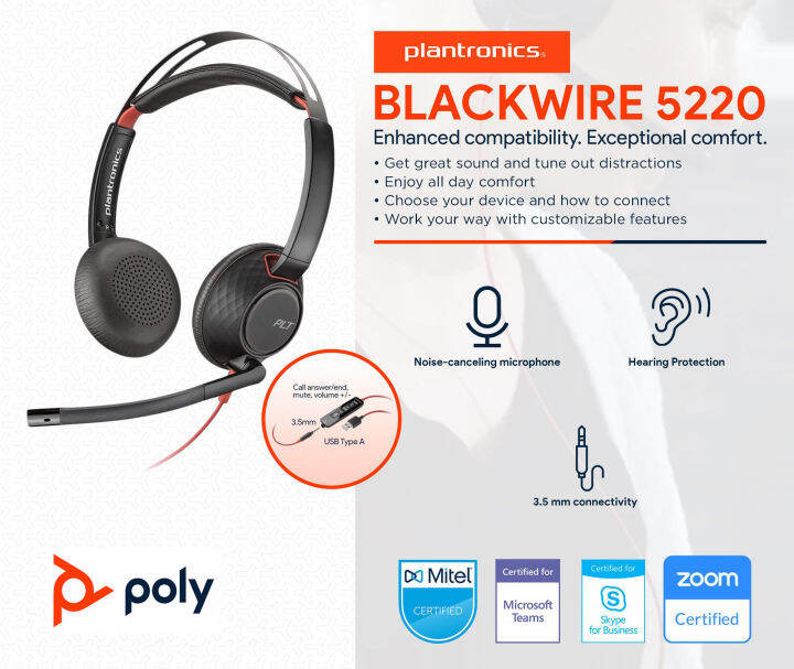 Plantronics Poly Blackwire Usb A Noise Cancelling Stereo Headset