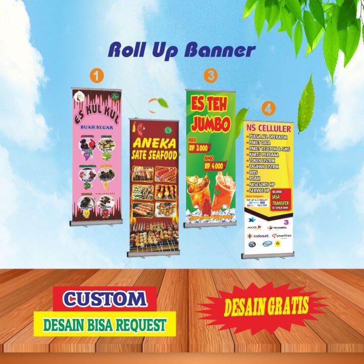 Roll Up Banner Stand Banner Jualan Toko Bisa Request Desain Lazada