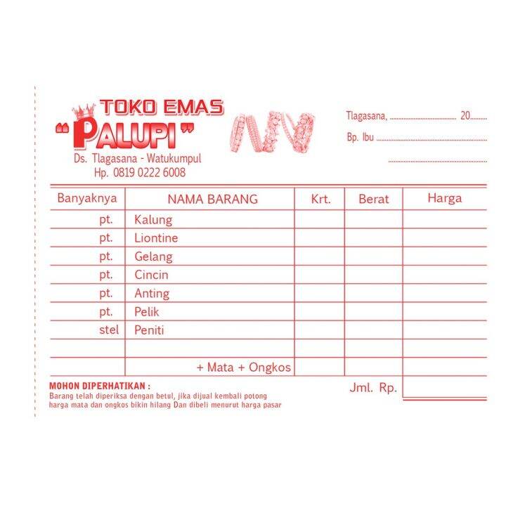 CETAK NOTA TOKO EMAS 2ply 1 4 FOLIO NOTA TOKO MAS NOTA PERHIASAN NOTA