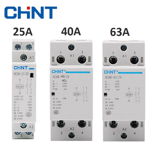 Khởi động từ contactor CHINT 2P 220V NCH8 25A 40A 63A công tắc tơ HÀNG