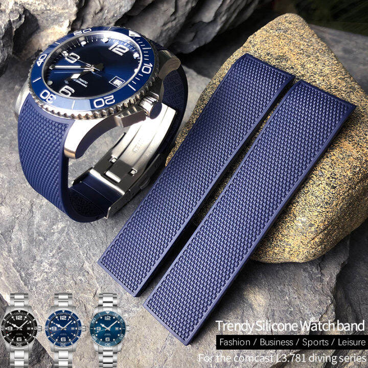 19mm 20mm 21mm Rubber Silicone Watch Strap Black Blue Watchband For