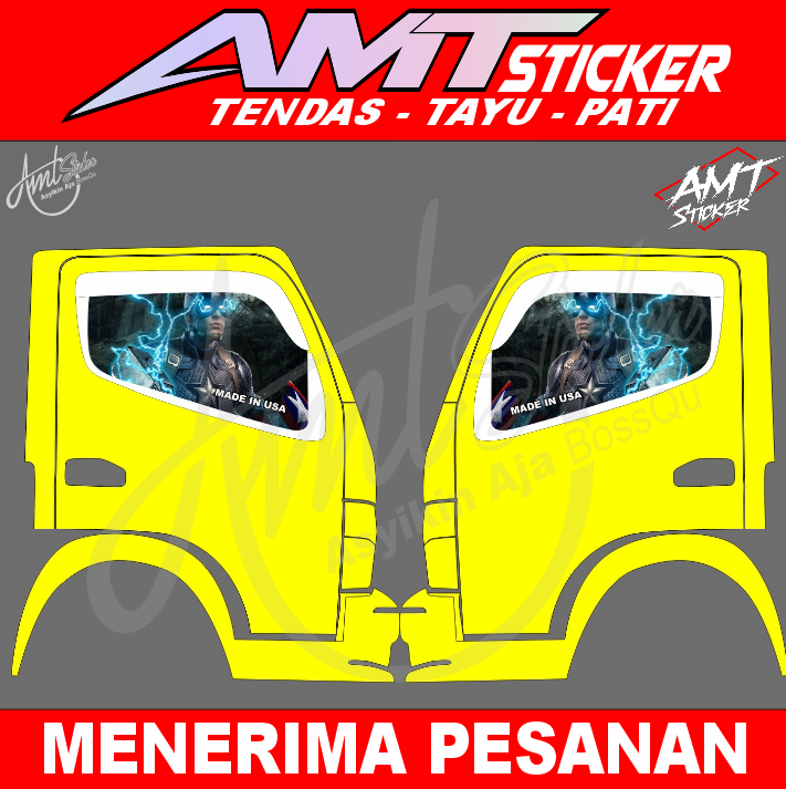 One Way Kaca Samping Truk Canter Captain America Stiker One Way