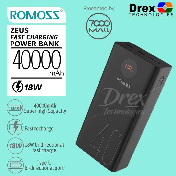 Romoss PEA40 Zeus Fast Charging Power Bank 40000mAh Power Bank Black