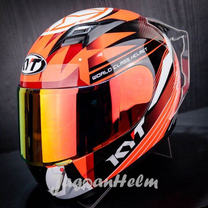 KYT HELM R10 3 RACE EDITION RED FLUO WHITE FLAT VISOR Lazada