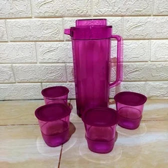 TUPPERWARE WATERCOLOR PITCHER WITH CRYSTAL GLASS SET TEKO DAN GELAS