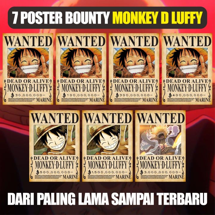 Wanted Poster Bounty Monkey D Luffy Dari Pertama Sampai Sekarang