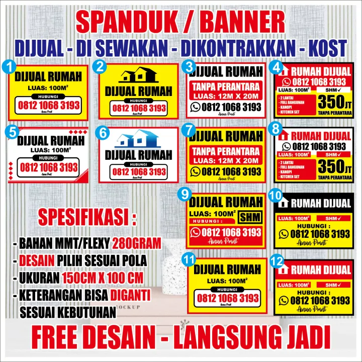 FREE DESAIN EDIT Banner Spanduk Rumah Dijual Disewakan Dikontrakan