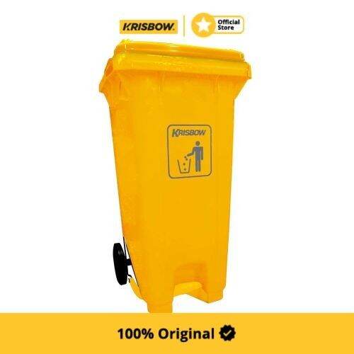 Krisbow 240 Ltr Tempat Sampah Plastik Outdoor Pedal Tutup Kuning