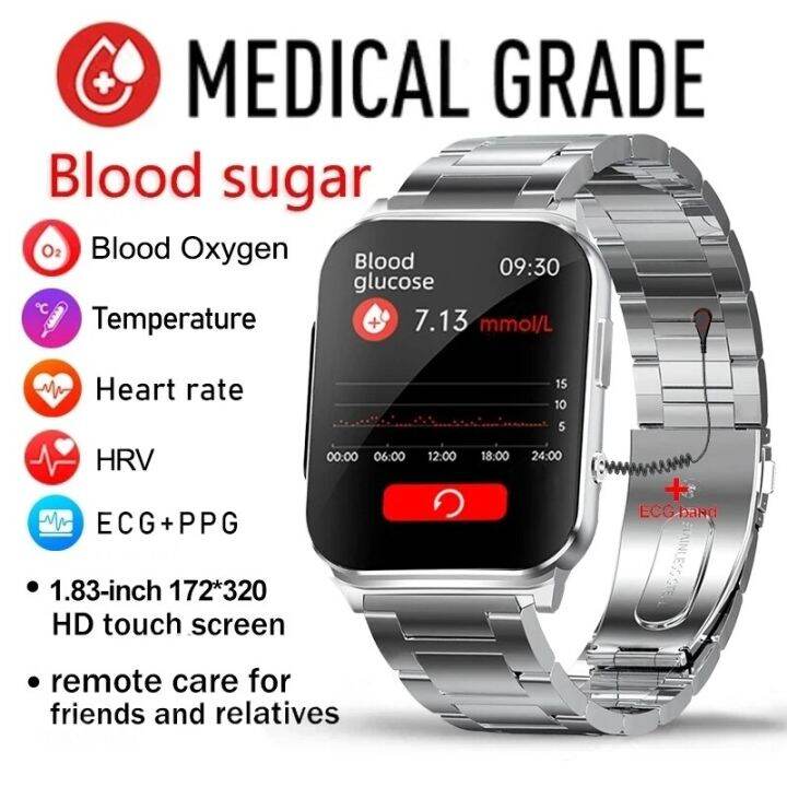 New Non Invasive Blood Glucose Ecg Smart Watch Men Screen Blood