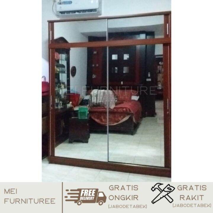 Lemari Sliding Door 2 Pintu Full Kaca Cermin Minimalis Modern Murah