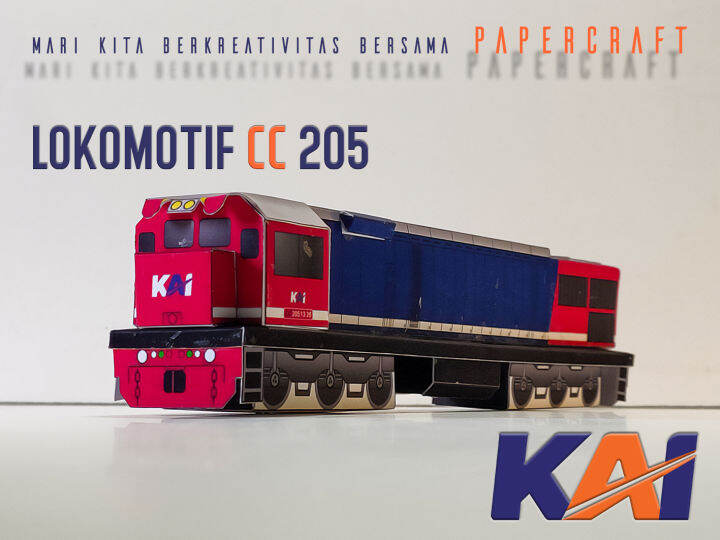 3D Papercraft Kereta Api Indonesia Lokomotif CC 205 Pola Kertas DIY