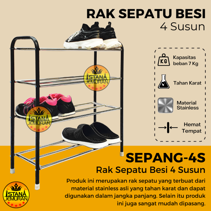 Rak Sepatu Susun Kekinian Besi 4 Susun Kuat Tempat Sepatu Sandal 4