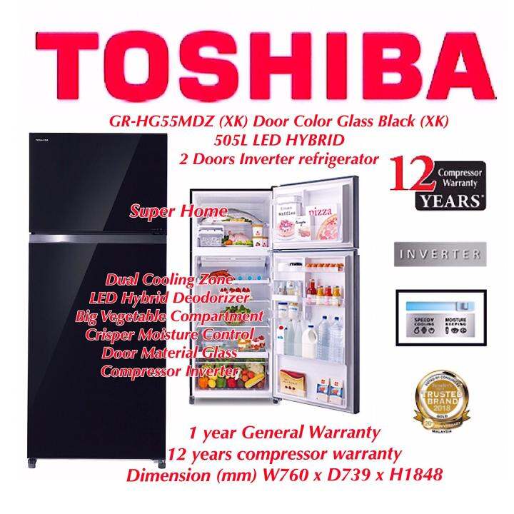 Toshiba 2 Doors Inverter Fridge Refrigerator GR HG55MDZ XK Glass