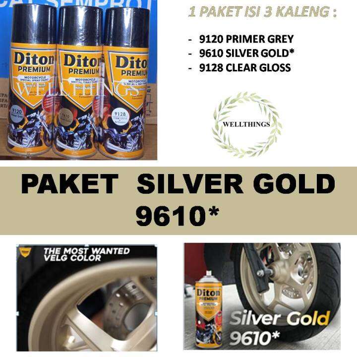 Paket Lengkap Cat Pilox DITON PREMIUM Velg Warna Silver Gold 9610