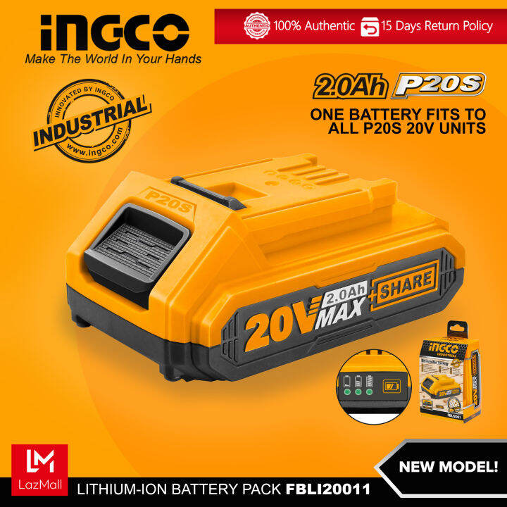 INGCO 20V Lithium Ion Battery Pack 2 0Ah P20S POWERSHARE New Model