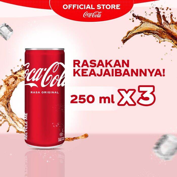 Coca Cola Original Minuman Soda Rasa Kola Kaleng 250ml X3 Pcs