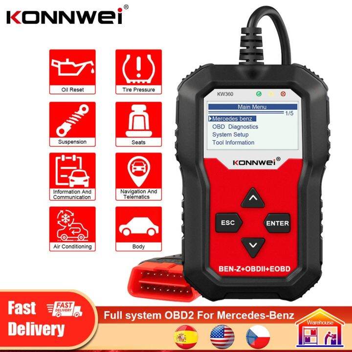 KONNWEI KW360สำหรบ Benz Obd2เครองสแกนเนอร Professional C300 W204